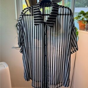 Black & White Striped Sheer Button-Up
